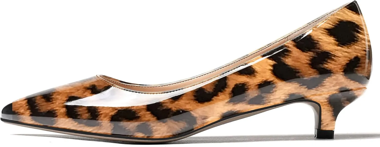 WAYDERNS Womens Office Dress Patent Slip On Pointed Toe Kitten Low Heel Pumps Shoes 1.5 Inch