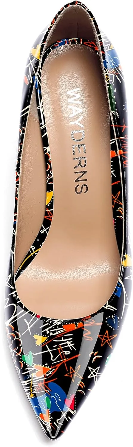WAYDERNS Womens Office Dress Patent Slip On Pointed Toe Kitten Low Heel Pumps Shoes 1.5 Inch