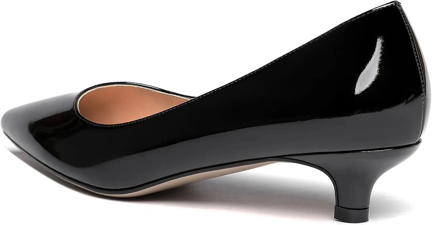WAYDERNS Womens Office Dress Patent Slip On Pointed Toe Kitten Low Heel Pumps Shoes 1.5 Inch