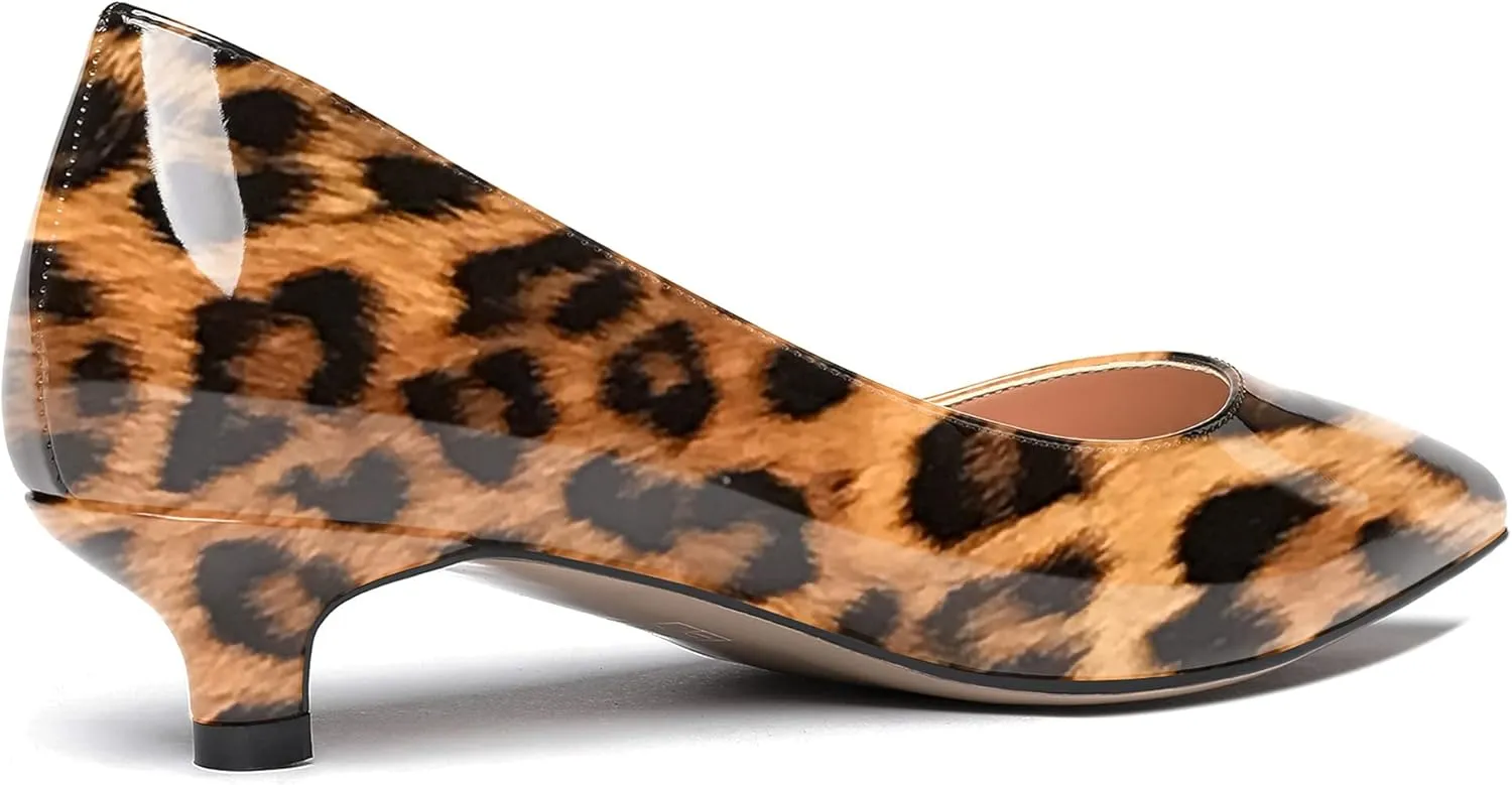 WAYDERNS Womens Office Dress Patent Slip On Pointed Toe Kitten Low Heel Pumps Shoes 1.5 Inch