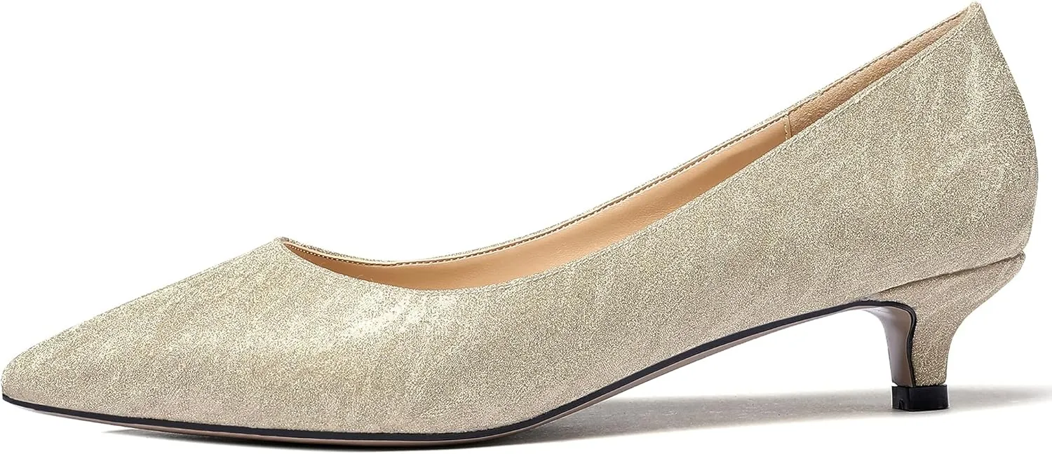 WAYDERNS Womens Office Dress Patent Slip On Pointed Toe Kitten Low Heel Pumps Shoes 1.5 Inch