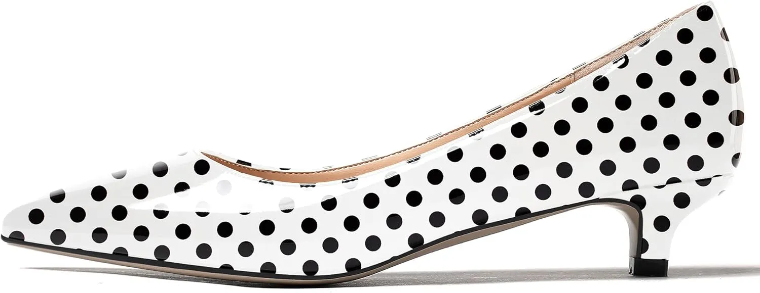 WAYDERNS Womens Office Dress Patent Slip On Pointed Toe Kitten Low Heel Pumps Shoes 1.5 Inch