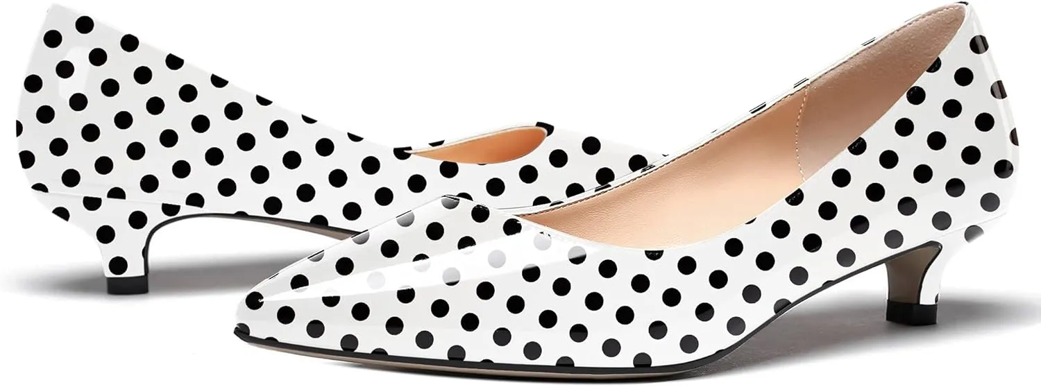 WAYDERNS Womens Office Dress Patent Slip On Pointed Toe Kitten Low Heel Pumps Shoes 1.5 Inch