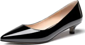 WAYDERNS Womens Office Dress Patent Slip On Pointed Toe Kitten Low Heel Pumps Shoes 1.5 Inch