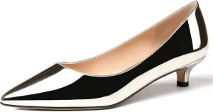 WAYDERNS Womens Office Dress Patent Slip On Pointed Toe Kitten Low Heel Pumps Shoes 1.5 Inch