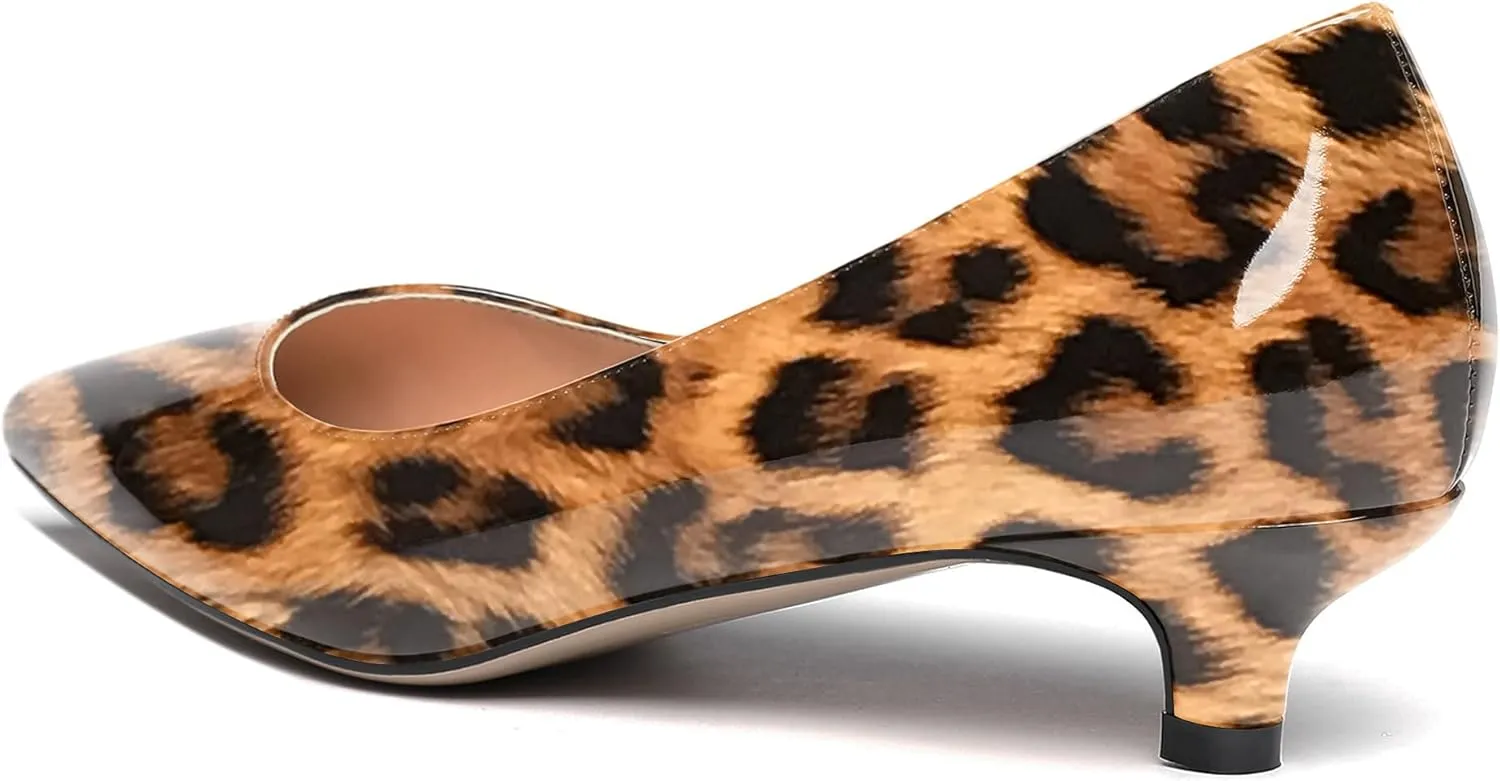 WAYDERNS Womens Office Dress Patent Slip On Pointed Toe Kitten Low Heel Pumps Shoes 1.5 Inch