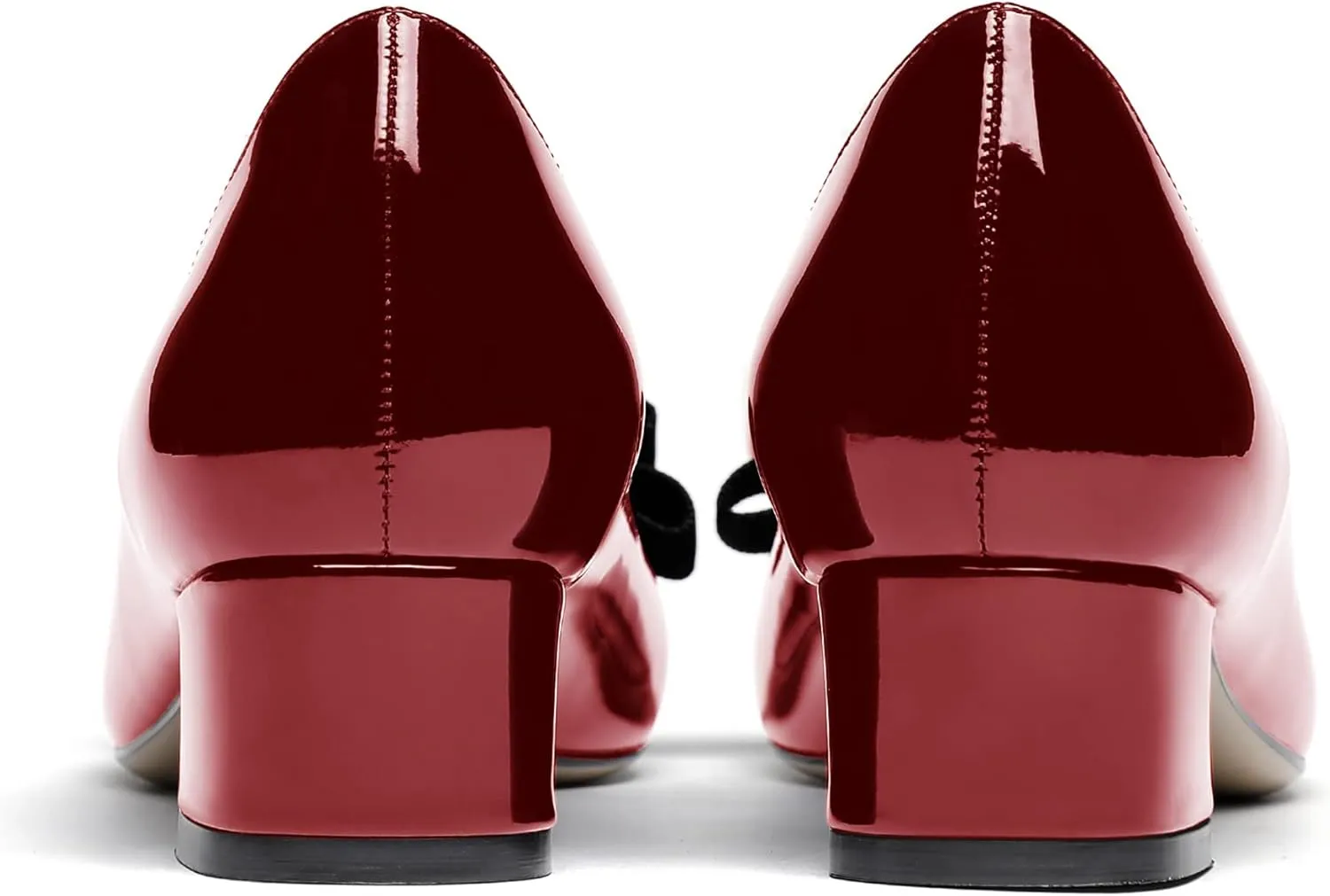 WAYDERNS Women's Patent Bow Slip On Round Toe Chunky Low Heel Pumps Shoes 1.5 Inch