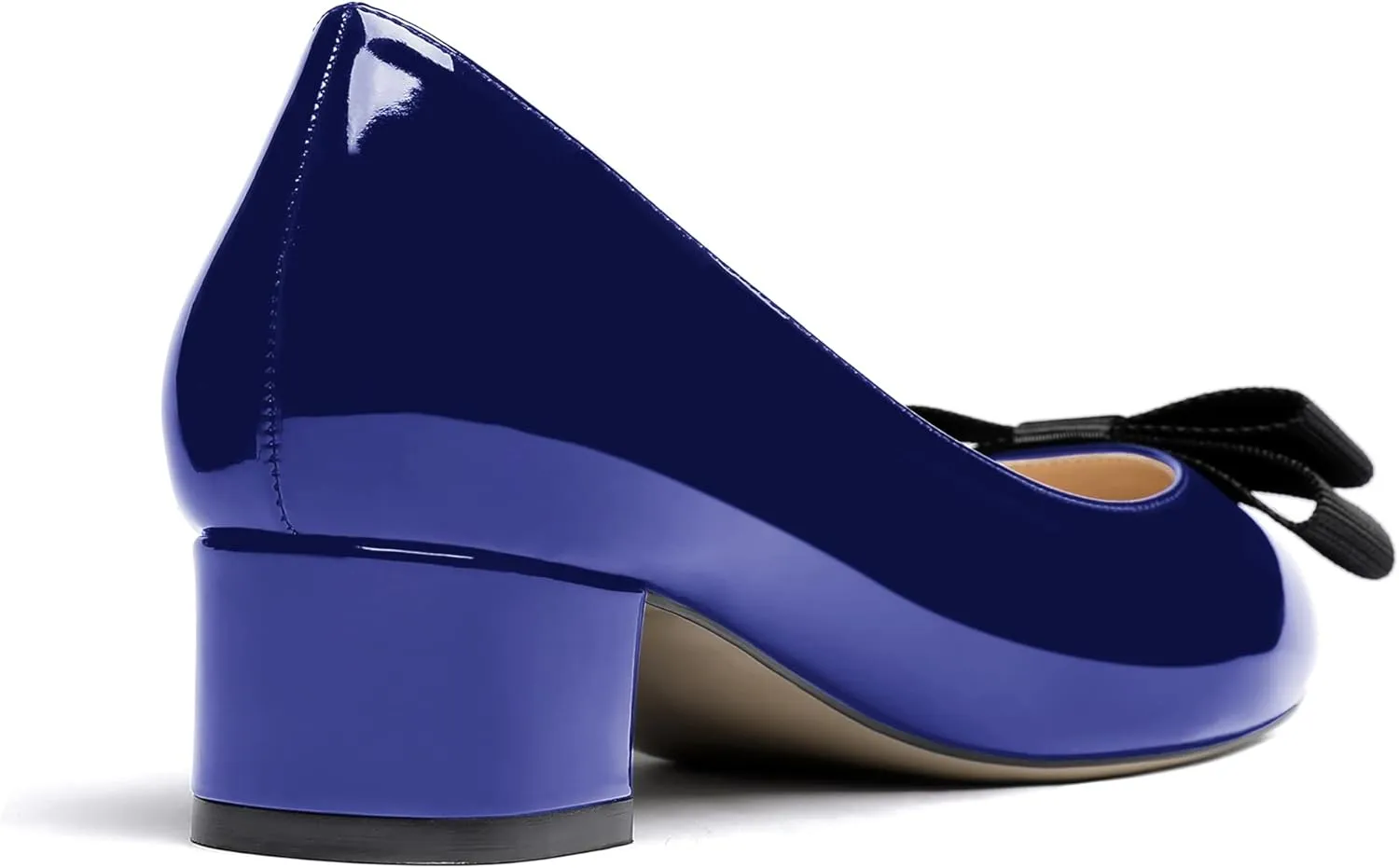 WAYDERNS Women's Patent Bow Slip On Round Toe Chunky Low Heel Pumps Shoes 1.5 Inch