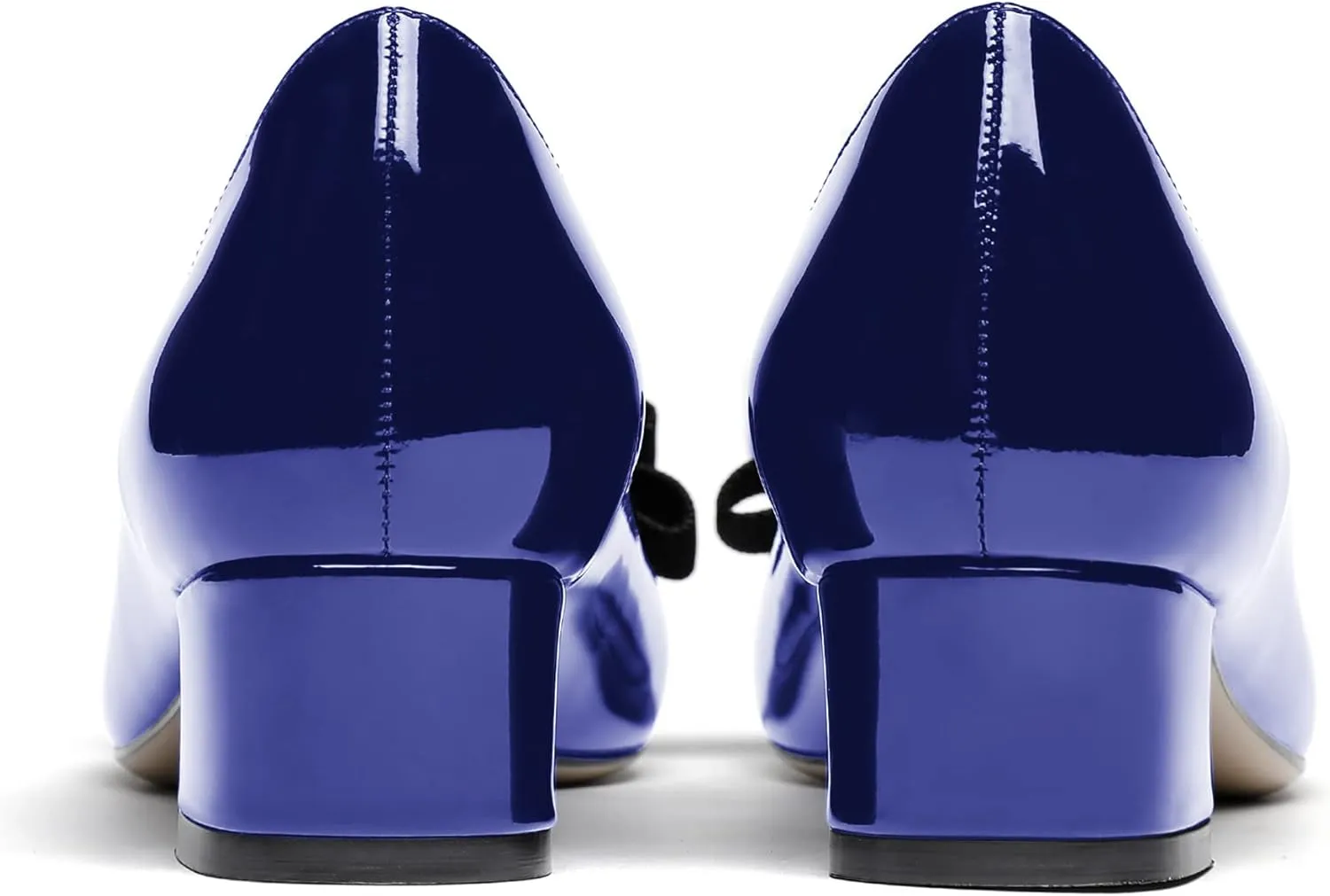 WAYDERNS Women's Patent Bow Slip On Round Toe Chunky Low Heel Pumps Shoes 1.5 Inch