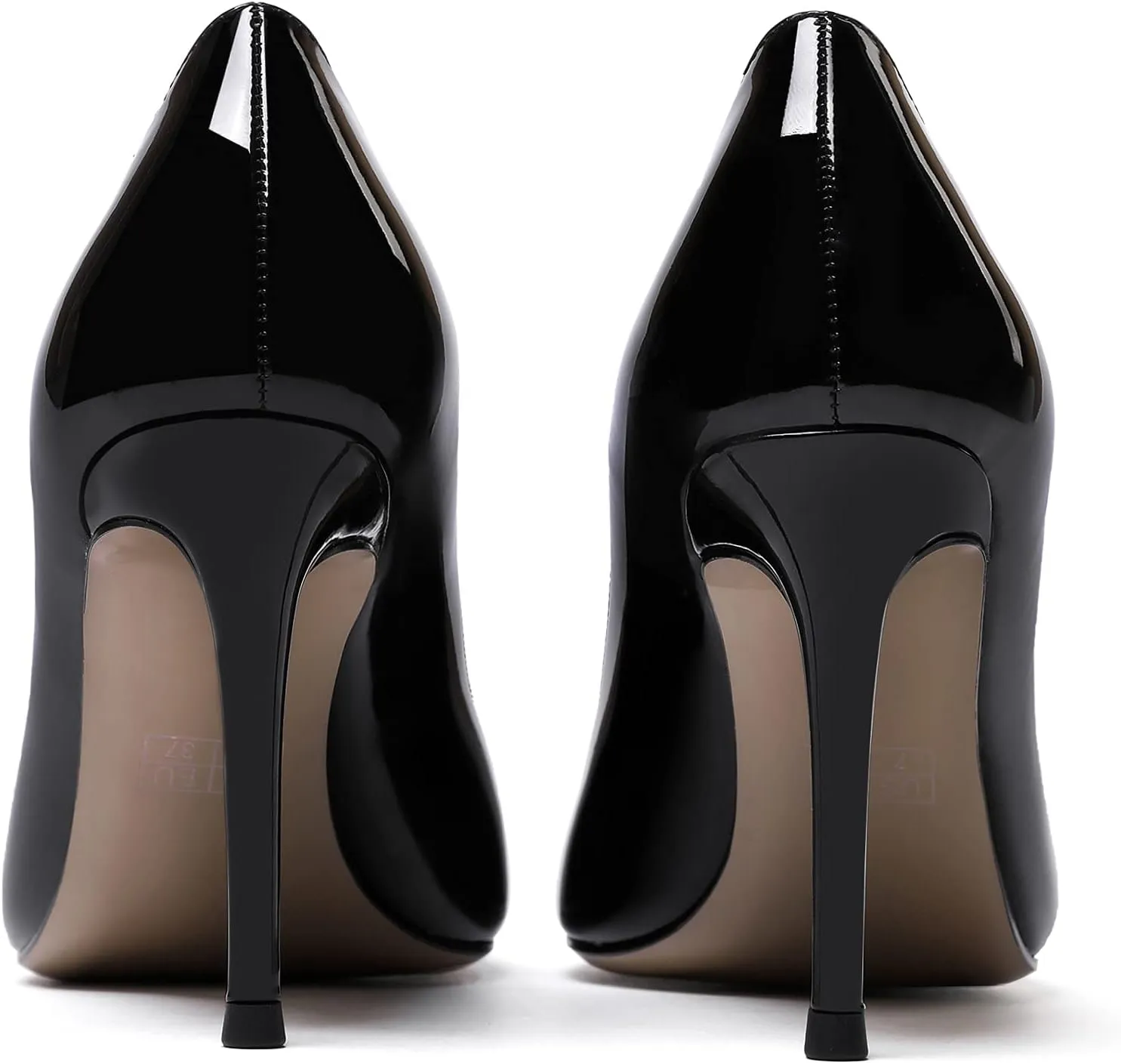 WAYDERNS Women's Patent Leather Slip On Pointed Toe Solid Stiletto High Heel Pumps Shoes 3.5 Inch