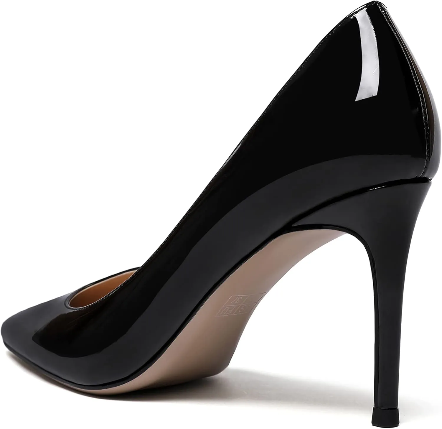 WAYDERNS Women's Patent Leather Slip On Pointed Toe Solid Stiletto High Heel Pumps Shoes 3.5 Inch