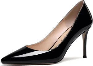 WAYDERNS Women's Patent Leather Slip On Pointed Toe Solid Stiletto High Heel Pumps Shoes 3.5 Inch