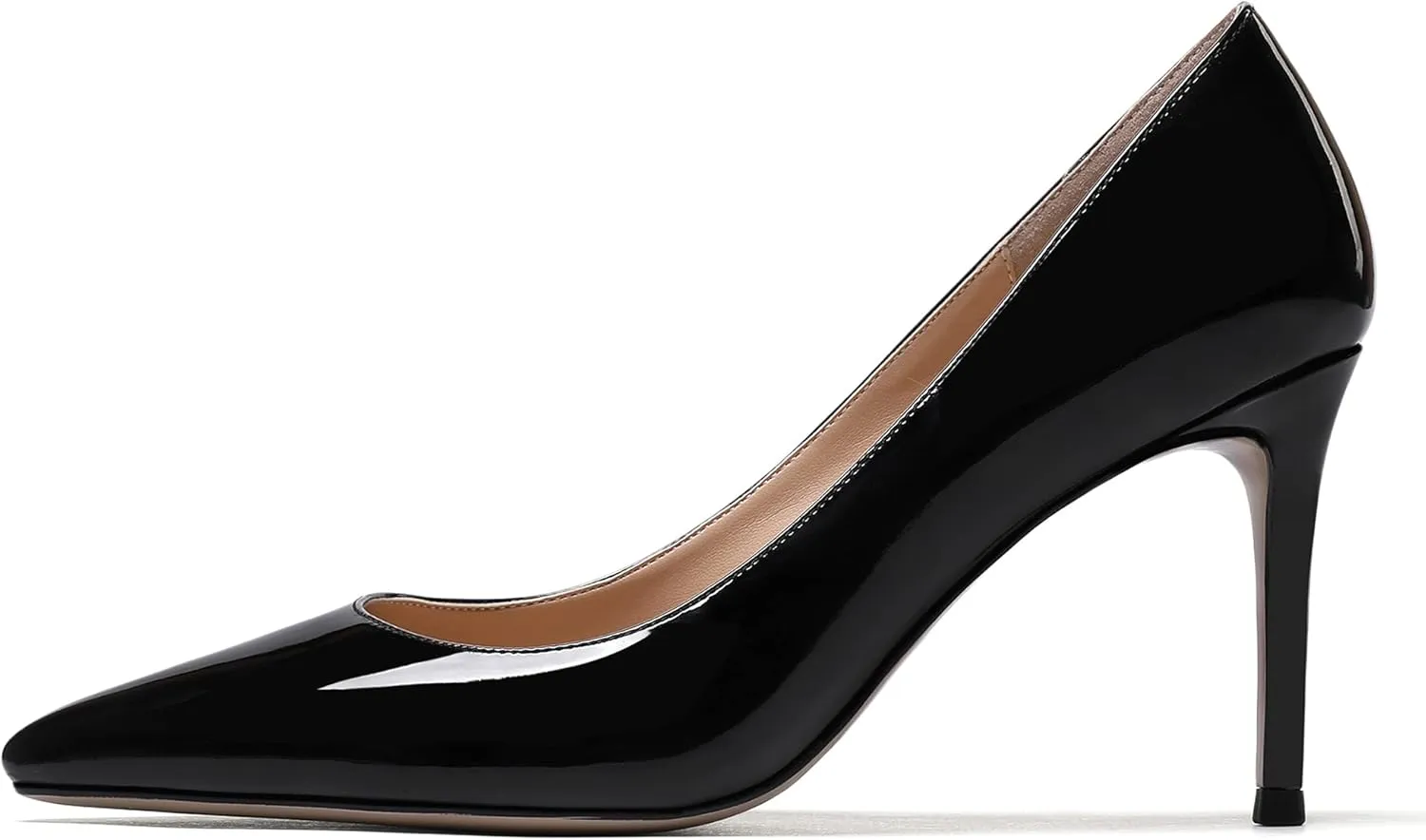 WAYDERNS Women's Patent Leather Slip On Pointed Toe Solid Stiletto High Heel Pumps Shoes 3.5 Inch