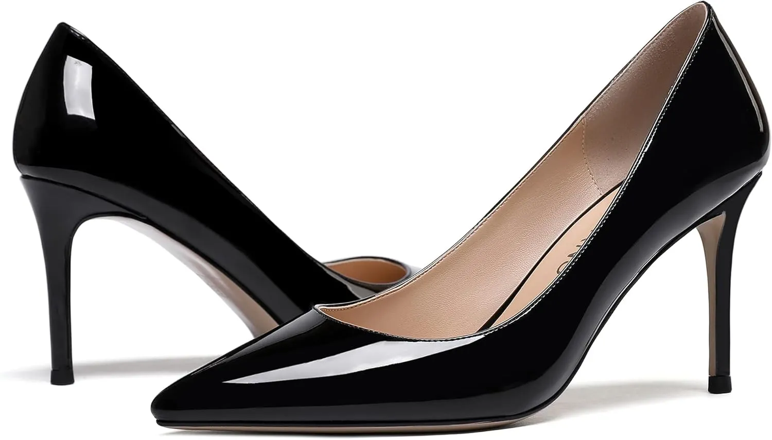 WAYDERNS Women's Patent Leather Slip On Pointed Toe Solid Stiletto High Heel Pumps Shoes 3.5 Inch