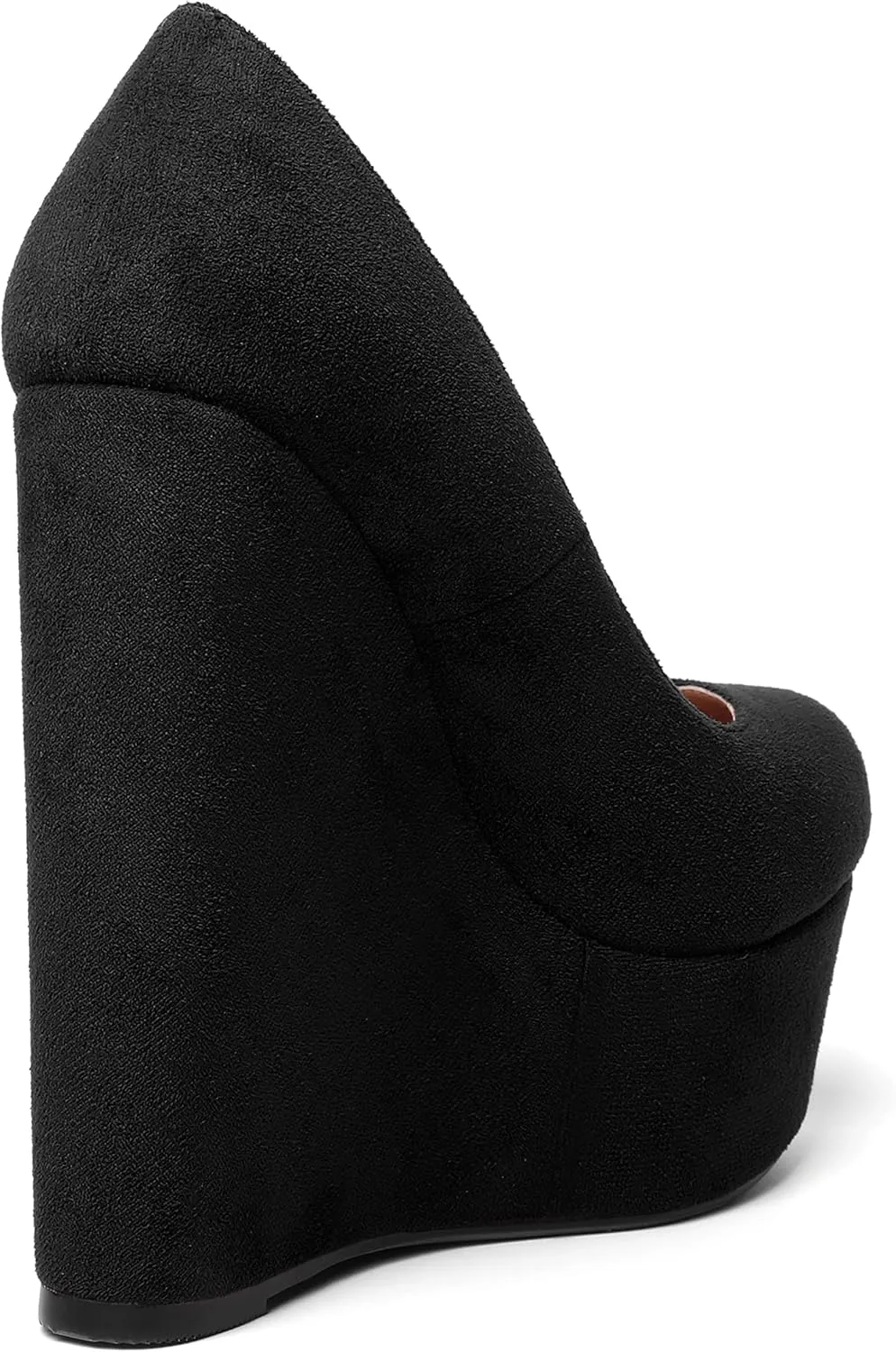 WAYDERNS Womens Platform Solid Suede Round Toe Party Slip On Fashion Wedge High Heel Pumps Shoes 6 Inch