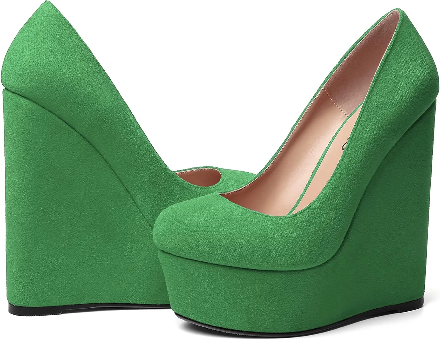 WAYDERNS Womens Platform Solid Suede Round Toe Party Slip On Fashion Wedge High Heel Pumps Shoes 6 Inch