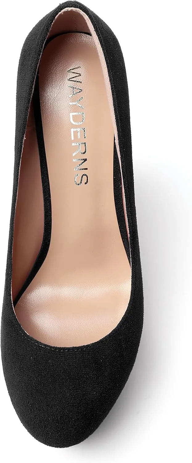 WAYDERNS Womens Platform Solid Suede Round Toe Party Slip On Fashion Wedge High Heel Pumps Shoes 6 Inch