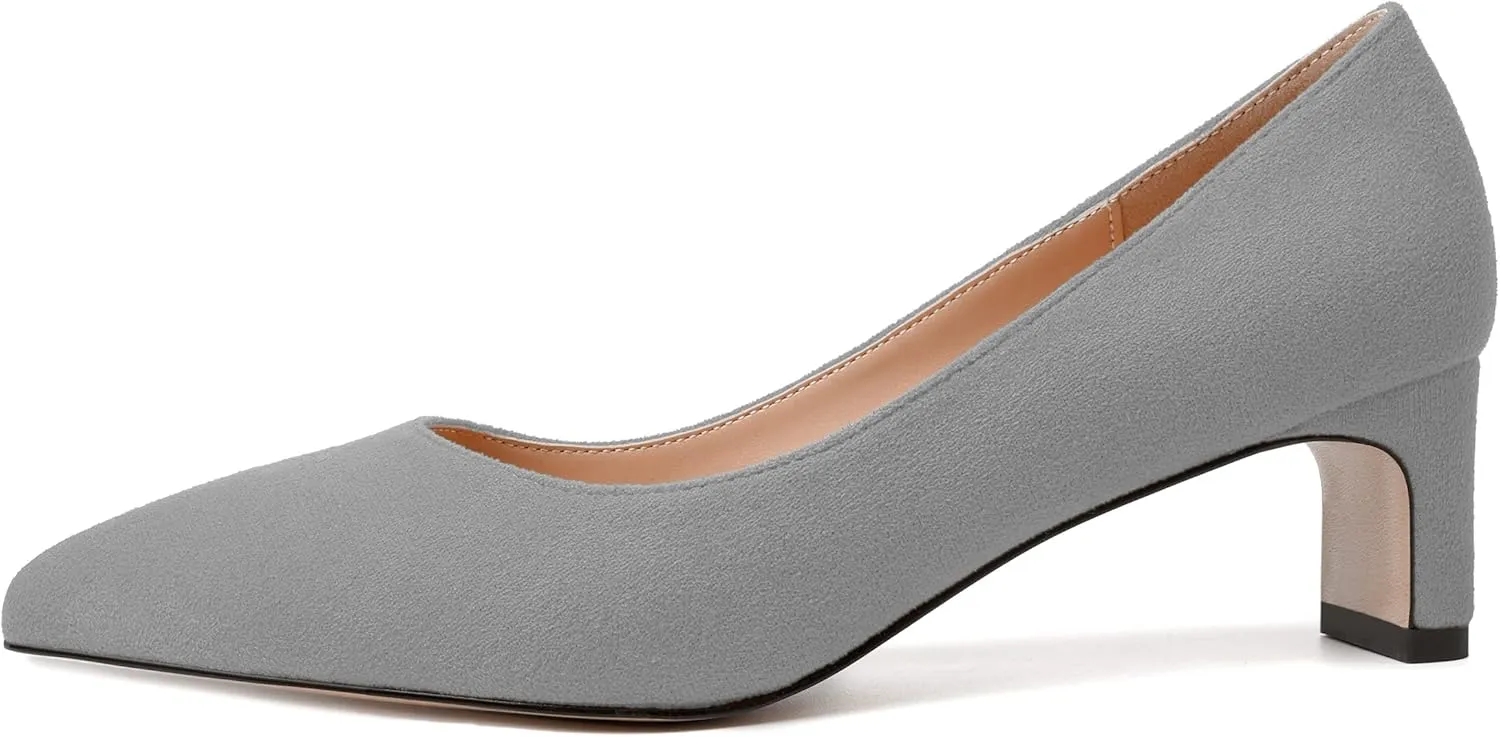 WAYDERNS Womens Solid Pointed Toe Slip On Dress Suede Wedding Chunky Low Heel Pumps Shoes 2 Inch