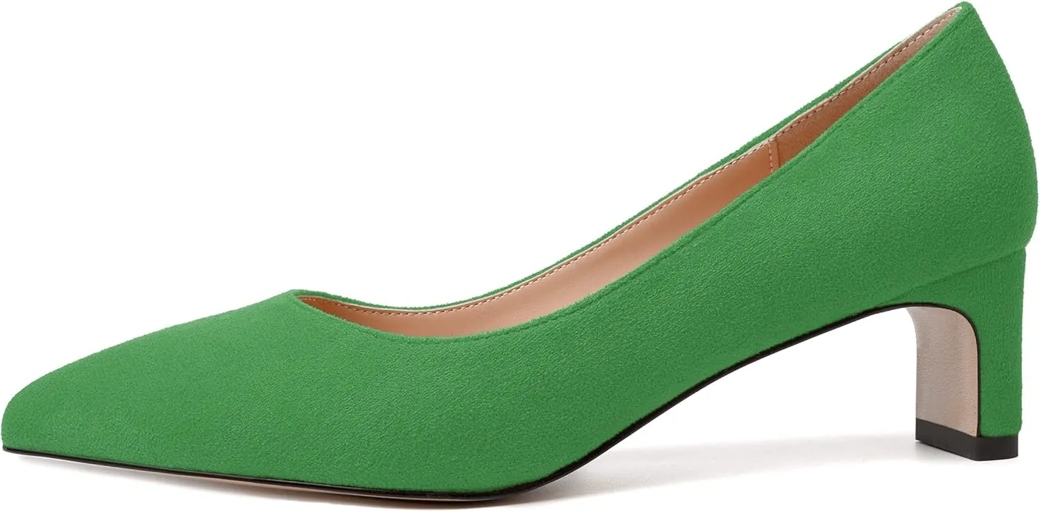 WAYDERNS Womens Solid Pointed Toe Slip On Dress Suede Wedding Chunky Low Heel Pumps Shoes 2 Inch