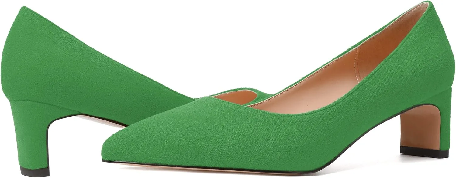 WAYDERNS Womens Solid Pointed Toe Slip On Dress Suede Wedding Chunky Low Heel Pumps Shoes 2 Inch