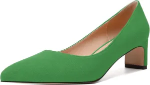 WAYDERNS Womens Solid Pointed Toe Slip On Dress Suede Wedding Chunky Low Heel Pumps Shoes 2 Inch