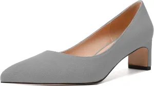 WAYDERNS Womens Solid Pointed Toe Slip On Dress Suede Wedding Chunky Low Heel Pumps Shoes 2 Inch