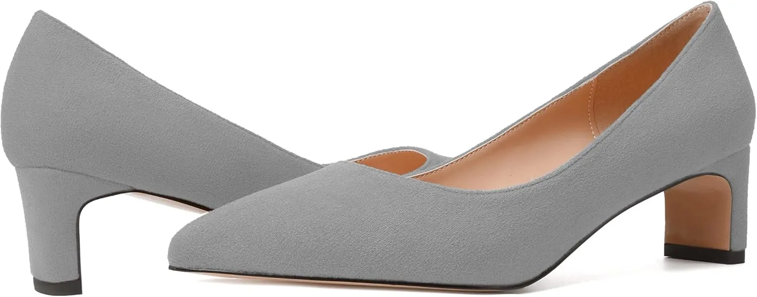 WAYDERNS Womens Solid Pointed Toe Slip On Dress Suede Wedding Chunky Low Heel Pumps Shoes 2 Inch