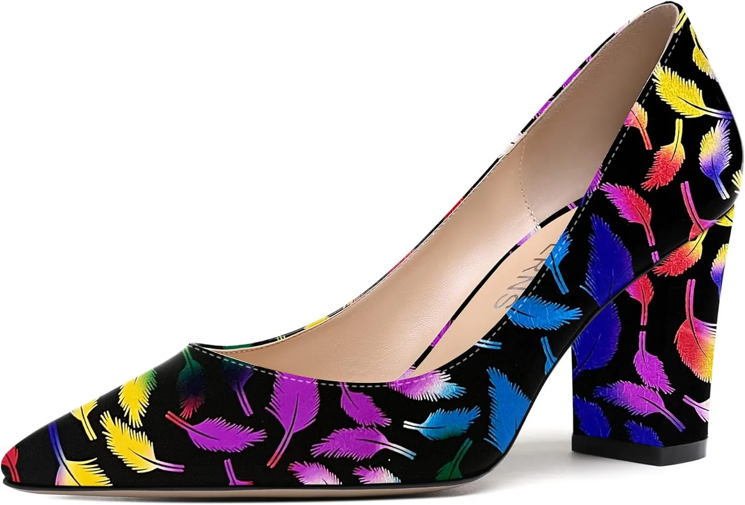 WAYDERNS Women's Solid Slip On Pointed Toe Patent Block High Heel Pumps Shoes 3.5 Inch