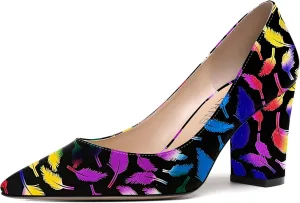WAYDERNS Women's Solid Slip On Pointed Toe Patent Block High Heel Pumps Shoes 3.5 Inch