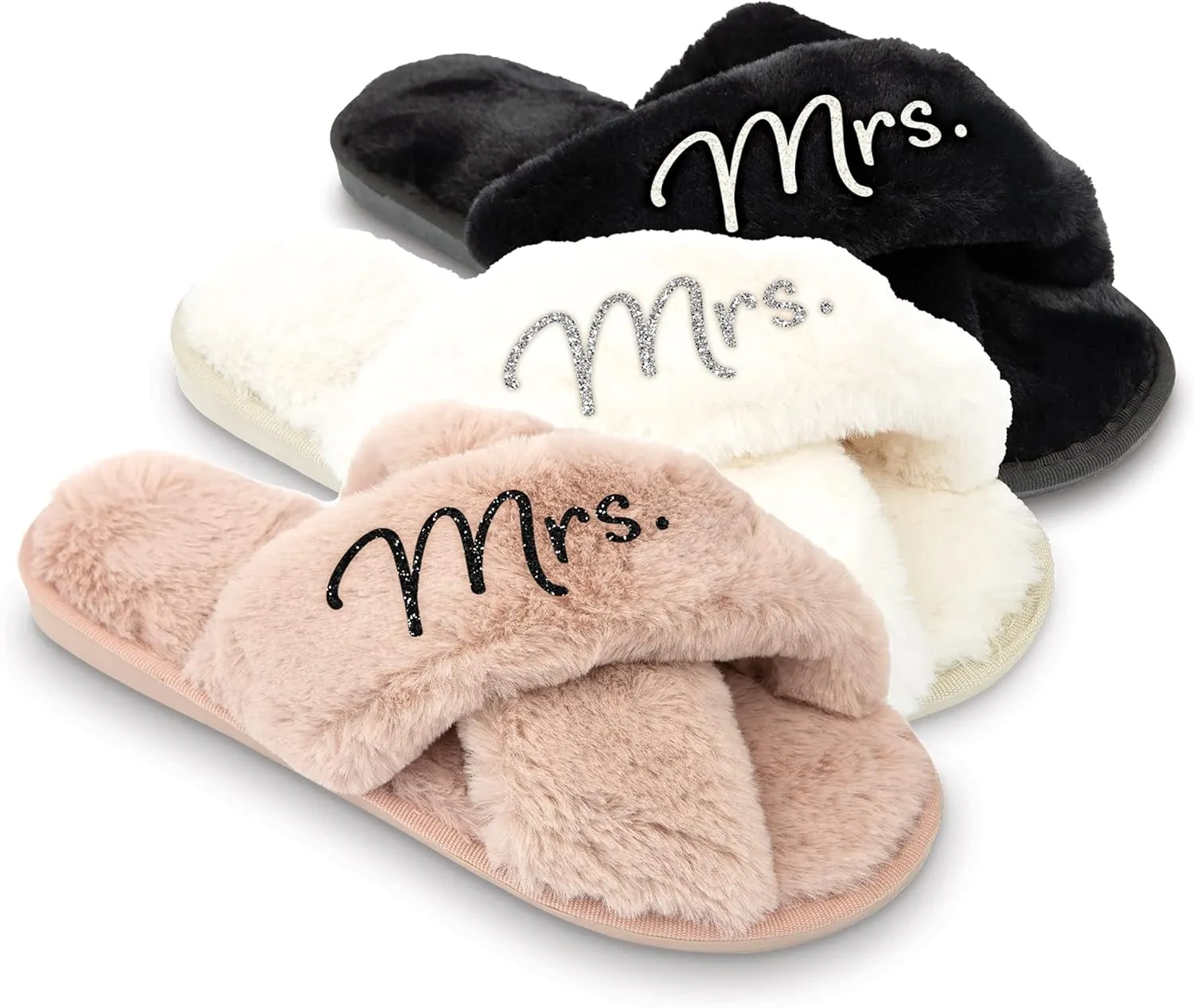 WEDDINGSTAR White Custom Printed Plush Crossband Slide House Slippers