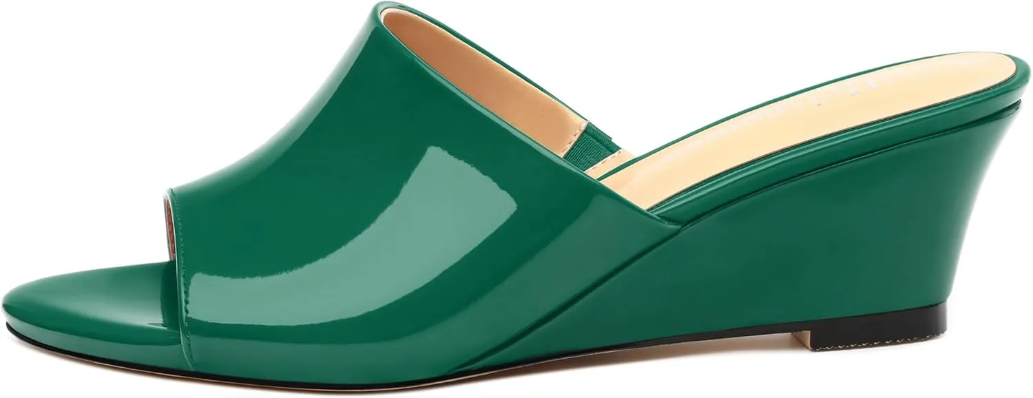 Wedge Sandals for Women Open Toe Wedge Heels Womens Patent High Heel Sandal Round Toe Heeled Wedge Sandals Slip on Casual shoes 2 inch