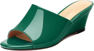 Wedge Sandals for Women Open Toe Wedge Heels Womens Patent High Heel Sandal Round Toe Heeled Wedge Sandals Slip on Casual shoes 2 inch
