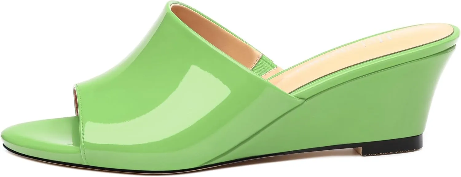 Wedge Sandals for Women Open Toe Wedge Heels Womens Patent High Heel Sandal Round Toe Heeled Wedge Sandals Slip on Casual shoes 2 inch