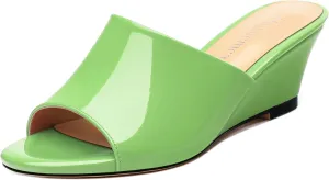 Wedge Sandals for Women Open Toe Wedge Heels Womens Patent High Heel Sandal Round Toe Heeled Wedge Sandals Slip on Casual shoes 2 inch