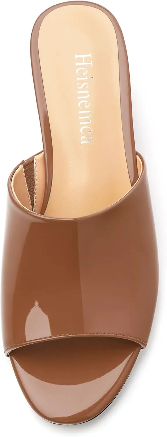 Wedge Sandals for Women Open Toe Wedge Heels Womens Patent High Heel Sandal Round Toe Heeled Wedge Sandals Slip on Casual shoes 2 inch
