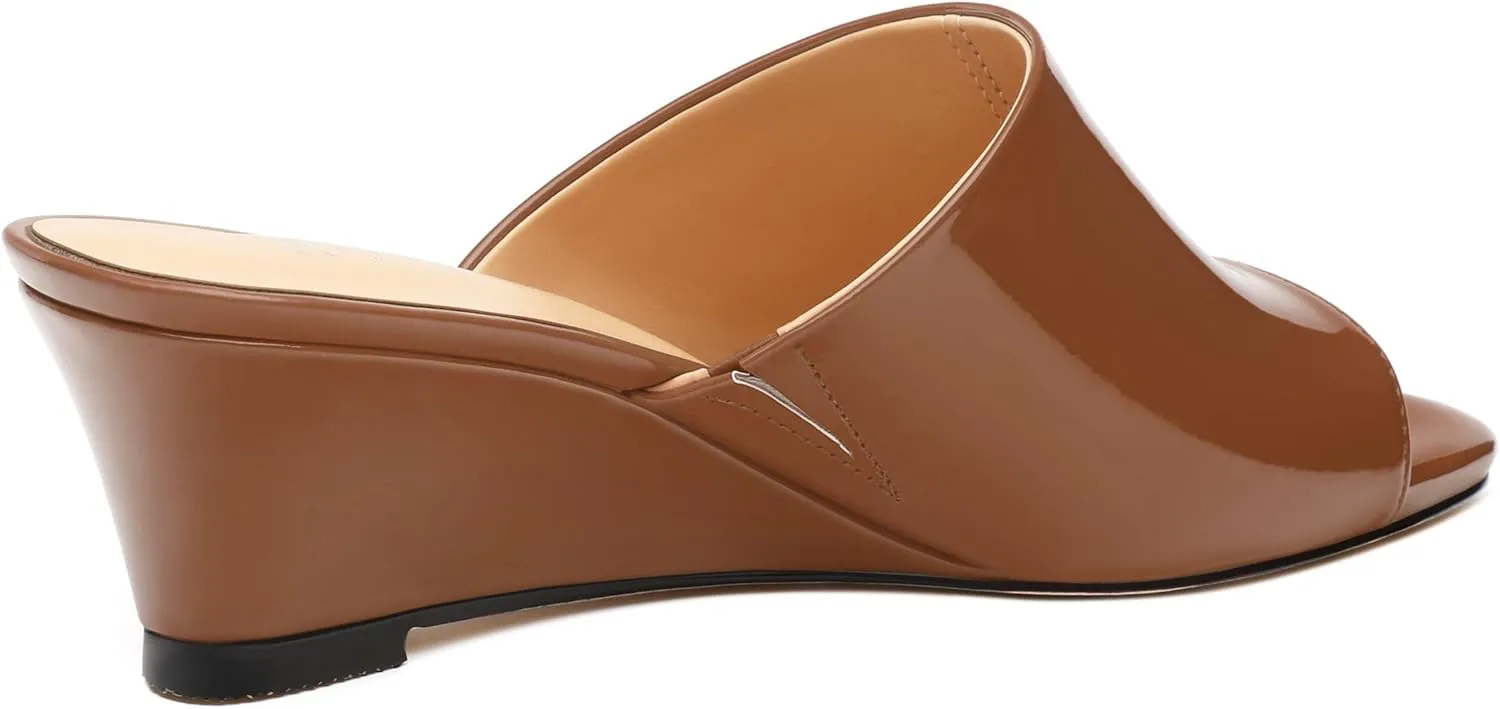 Wedge Sandals for Women Open Toe Wedge Heels Womens Patent High Heel Sandal Round Toe Heeled Wedge Sandals Slip on Casual shoes 2 inch