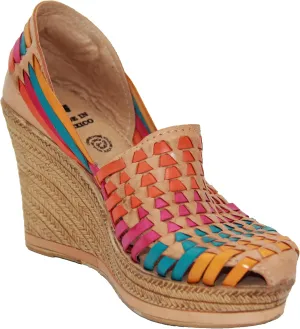 Western Shops Womens Leather Mexican Huarache Sandal, Womens Huarache Leather Wedge Sandal