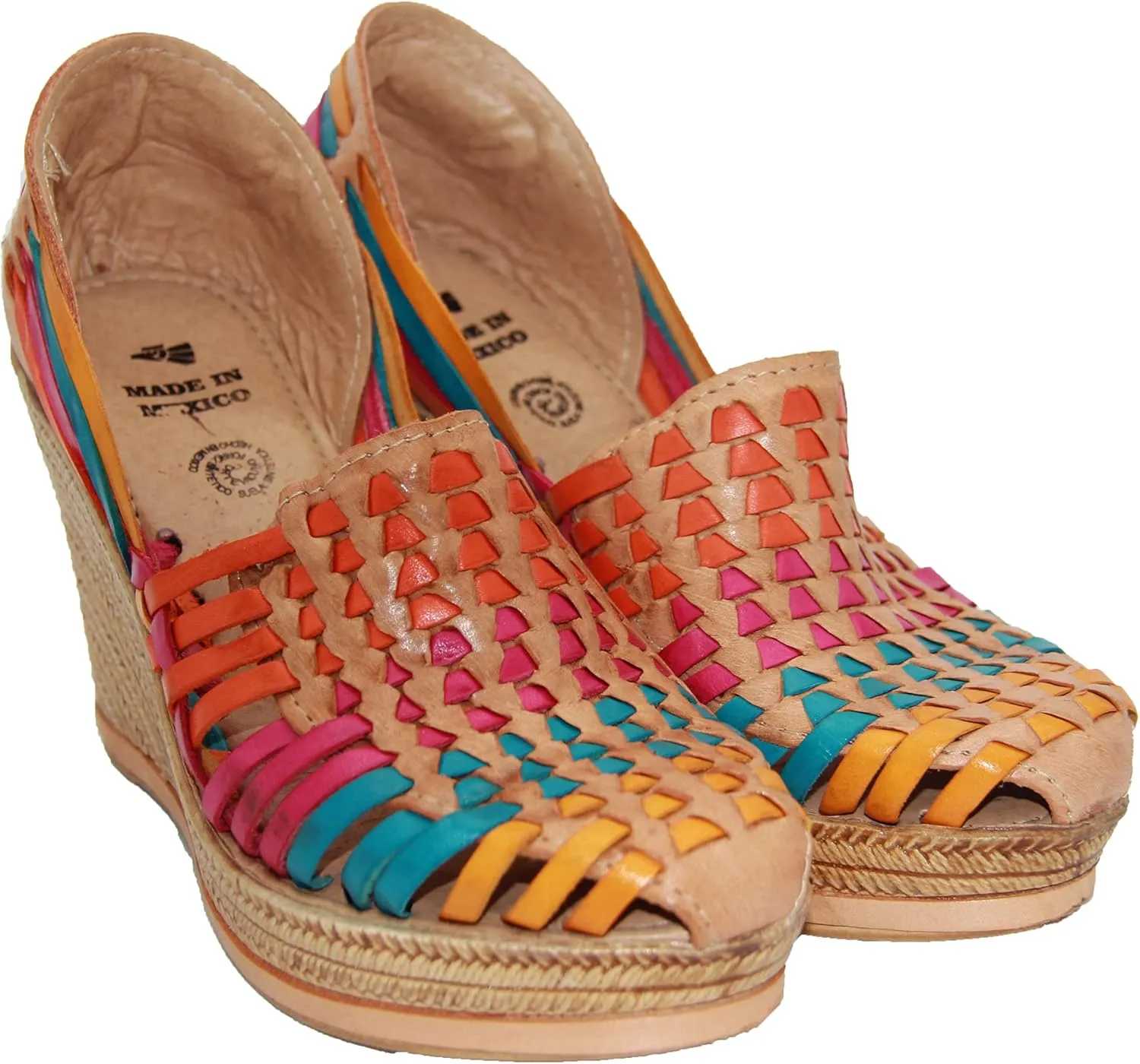 Western Shops Womens Leather Mexican Huarache Sandal, Womens Huarache Leather Wedge Sandal
