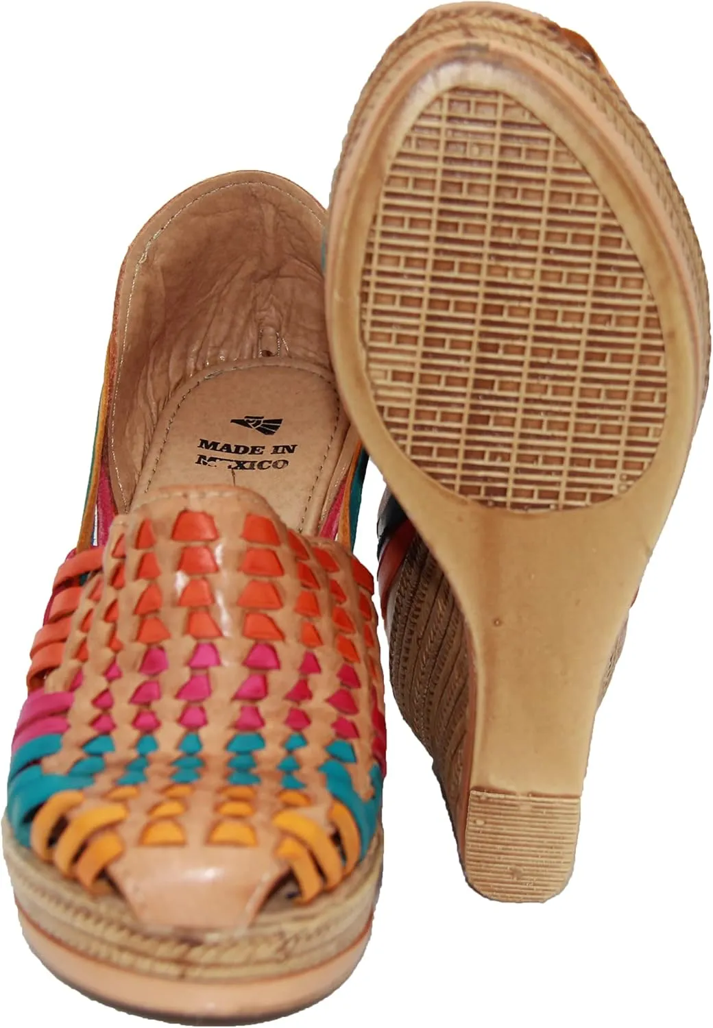 Western Shops Womens Leather Mexican Huarache Sandal, Womens Huarache Leather Wedge Sandal