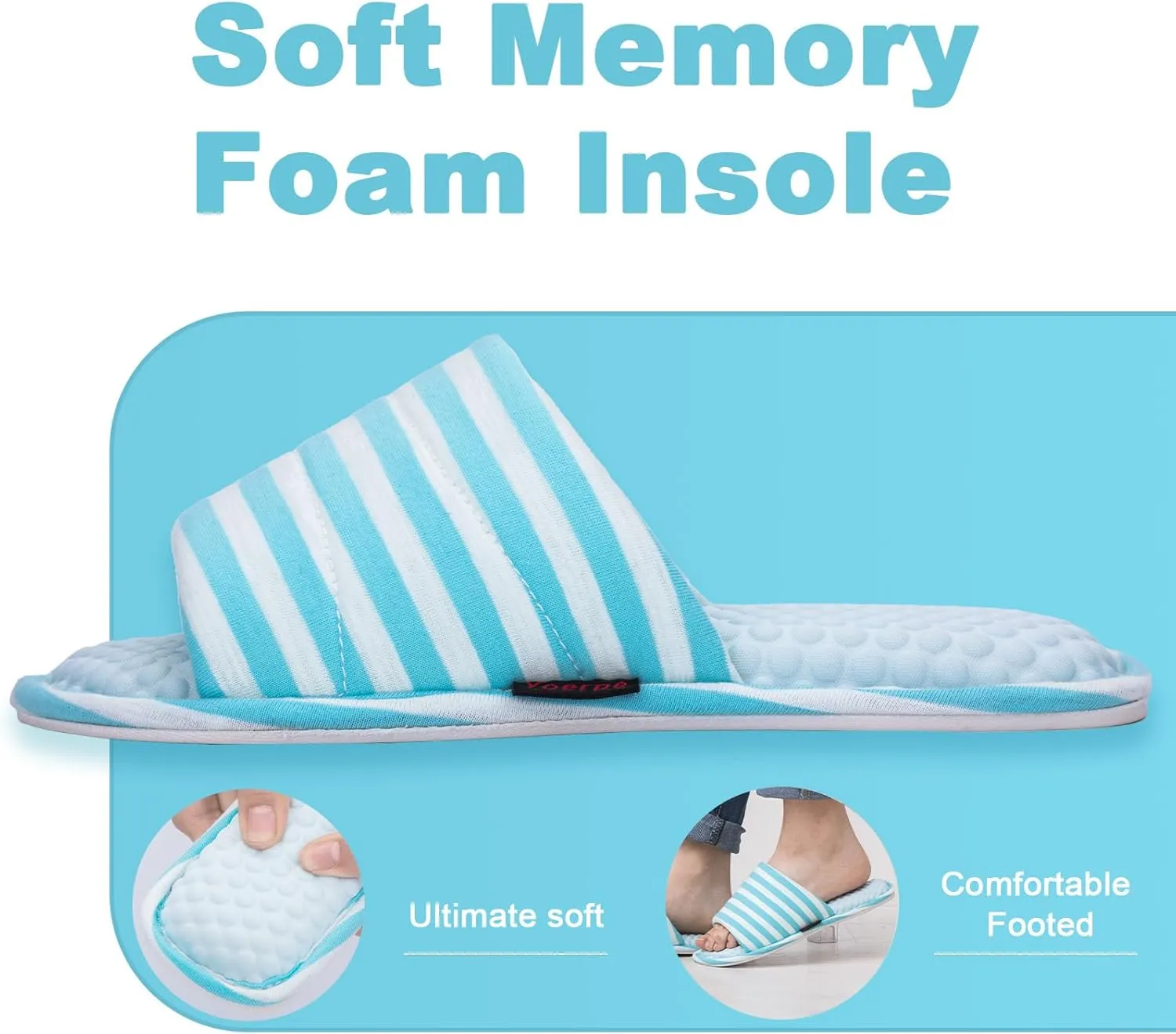 Wide Fit Open-Toe Massage Slippers for Women – Breathable Knit Fabric, Cozy Memory Foam, Non-Slip Indoor House Slides