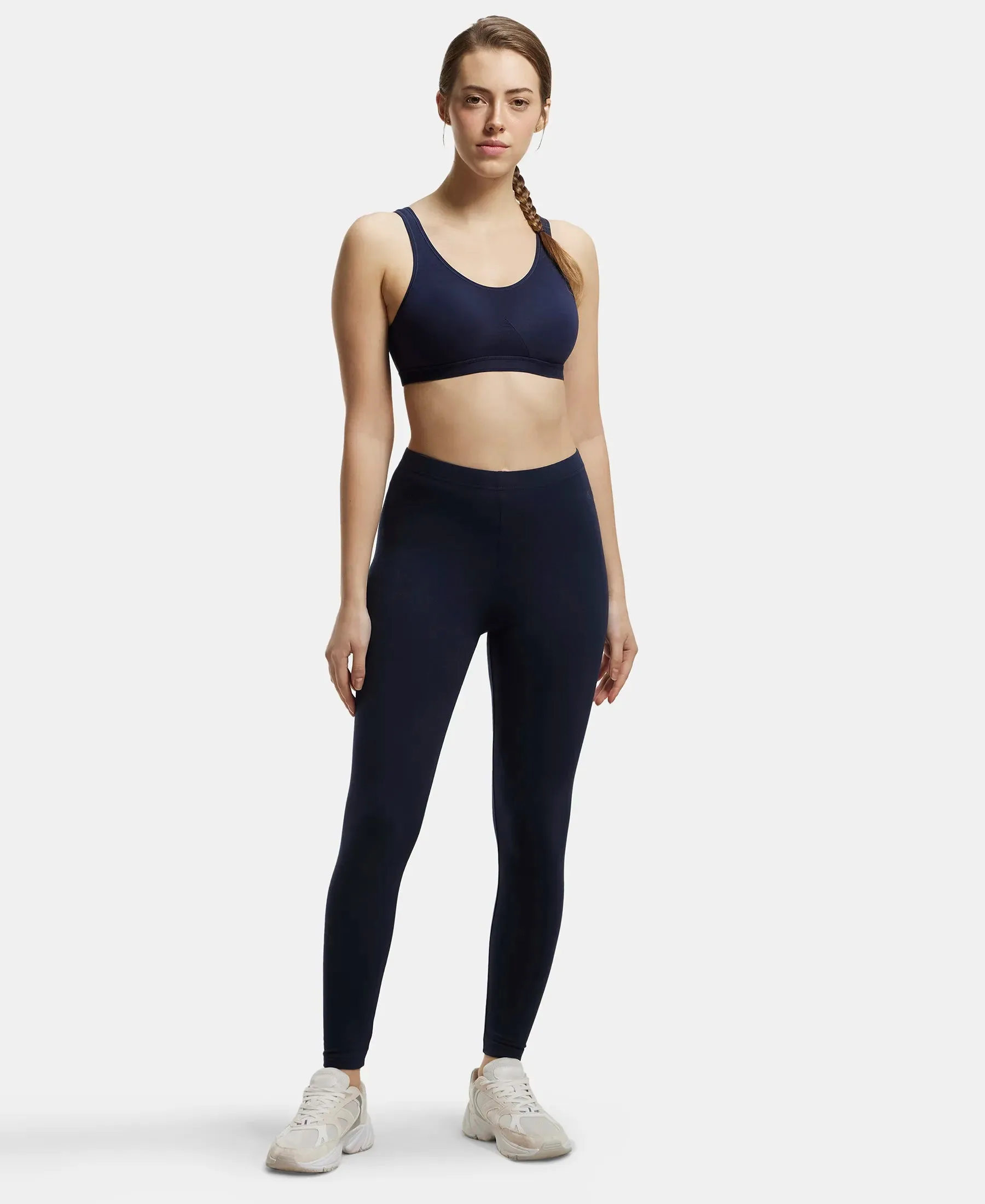 Wirefree Non Padded Super Combed Cotton Elastane Stretch Full Coverage Slip-On Active Bra with Wider Straps and Moisture Move Treatment - Navy Blazer