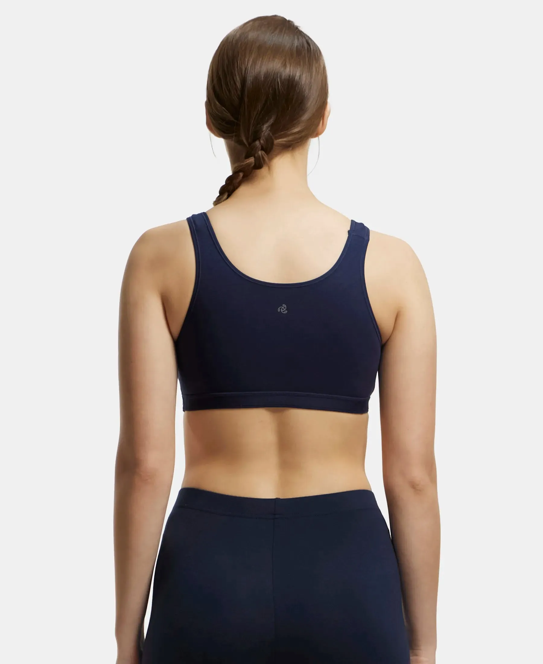 Wirefree Non Padded Super Combed Cotton Elastane Stretch Full Coverage Slip-On Active Bra with Wider Straps and Moisture Move Treatment - Navy Blazer