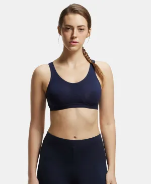 Wirefree Non Padded Super Combed Cotton Elastane Stretch Full Coverage Slip-On Active Bra with Wider Straps and Moisture Move Treatment - Navy Blazer