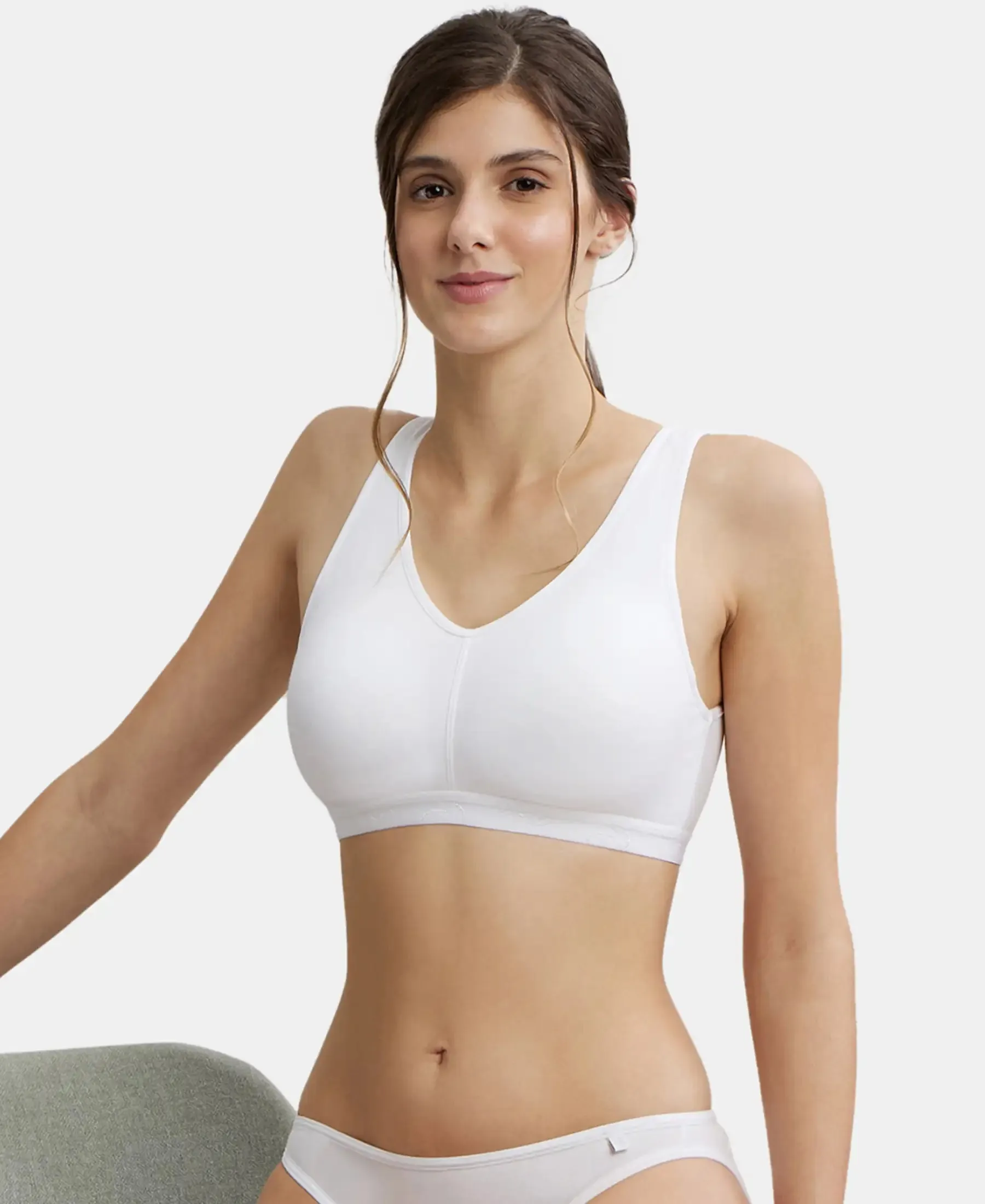 Wirefree Padded Super Combed Cotton Elastane Stretch Full Coverage Lounge and Sleep Bra with Removable Pads - White