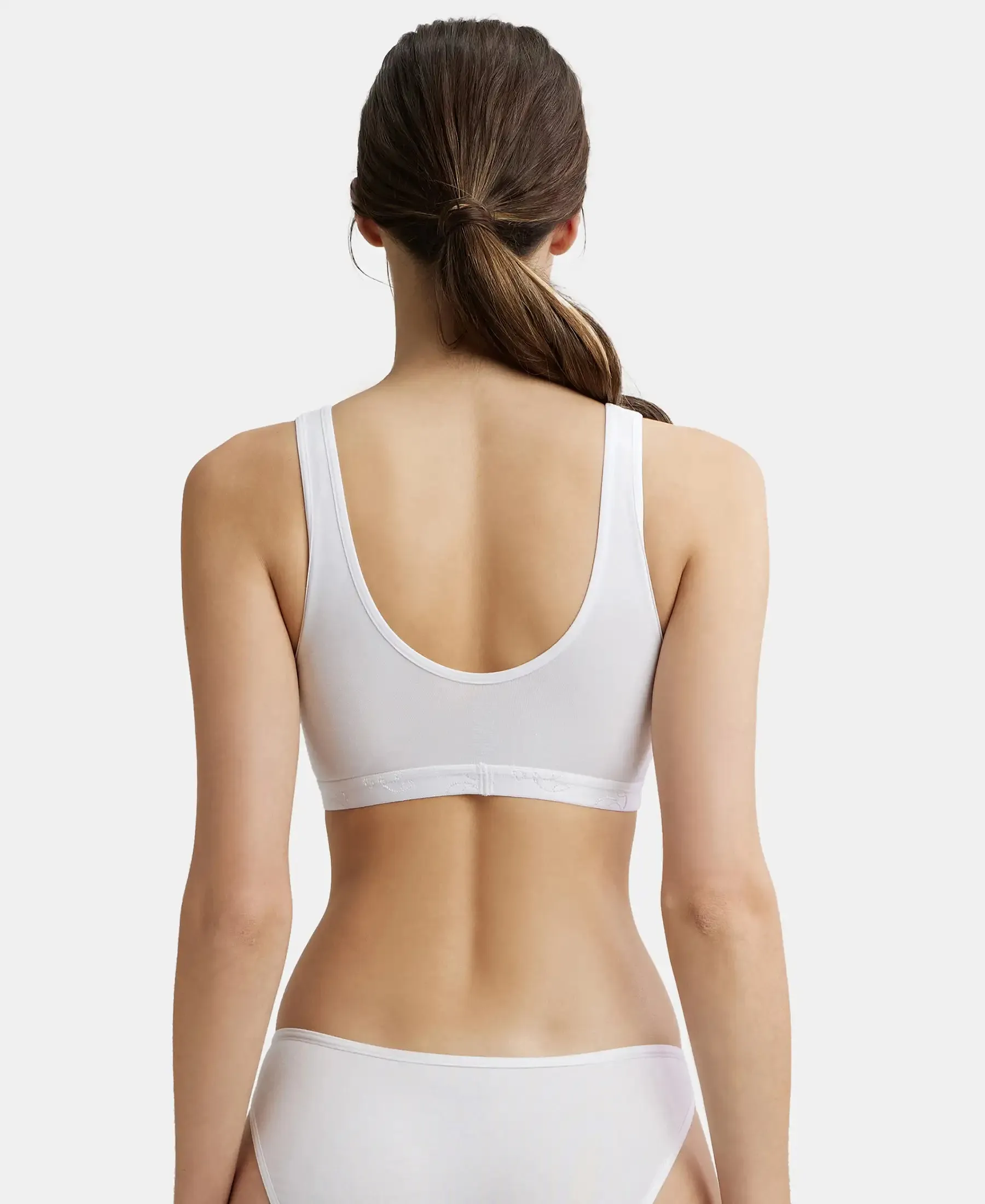 Wirefree Padded Super Combed Cotton Elastane Stretch Full Coverage Lounge and Sleep Bra with Removable Pads - White