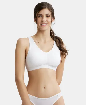 Wirefree Padded Super Combed Cotton Elastane Stretch Full Coverage Lounge and Sleep Bra with Removable Pads - White