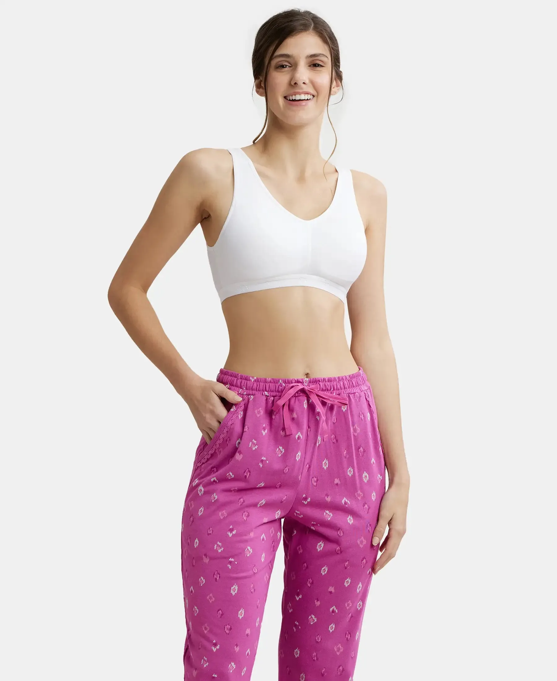 Wirefree Padded Super Combed Cotton Elastane Stretch Full Coverage Lounge and Sleep Bra with Removable Pads - White