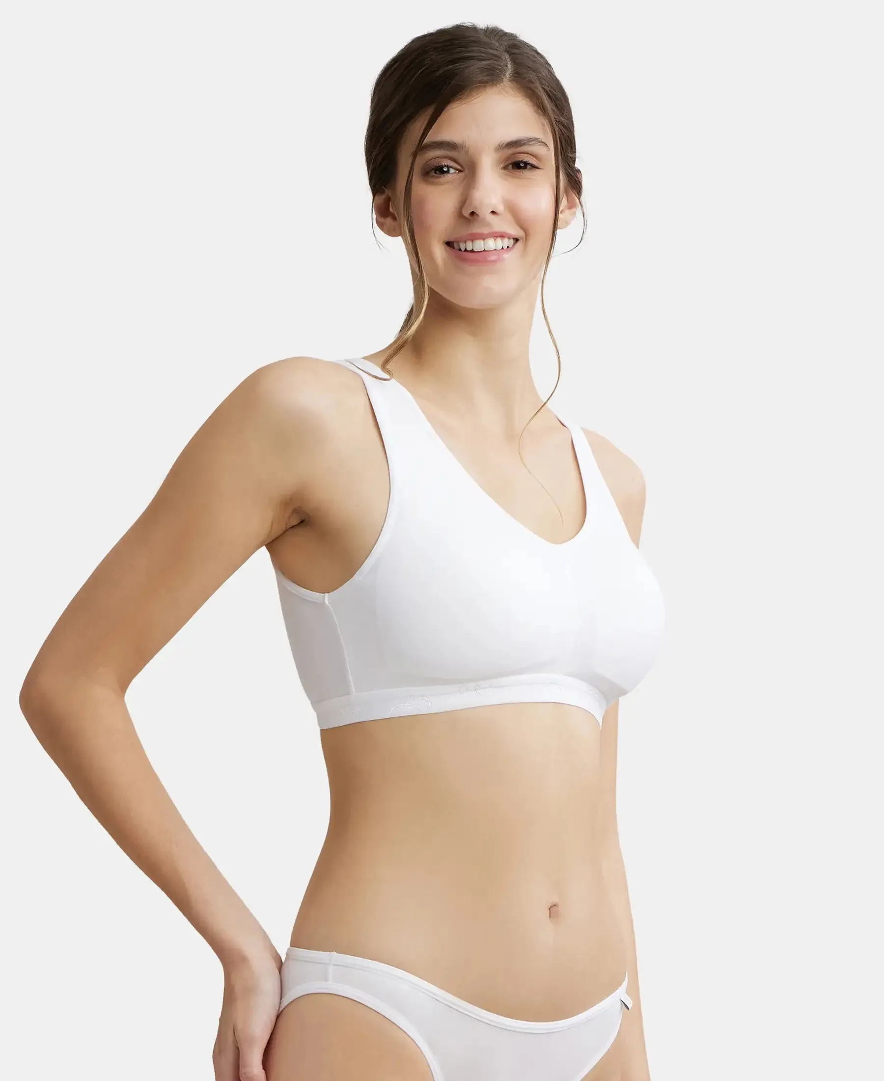 Wirefree Padded Super Combed Cotton Elastane Stretch Full Coverage Lounge and Sleep Bra with Removable Pads - White