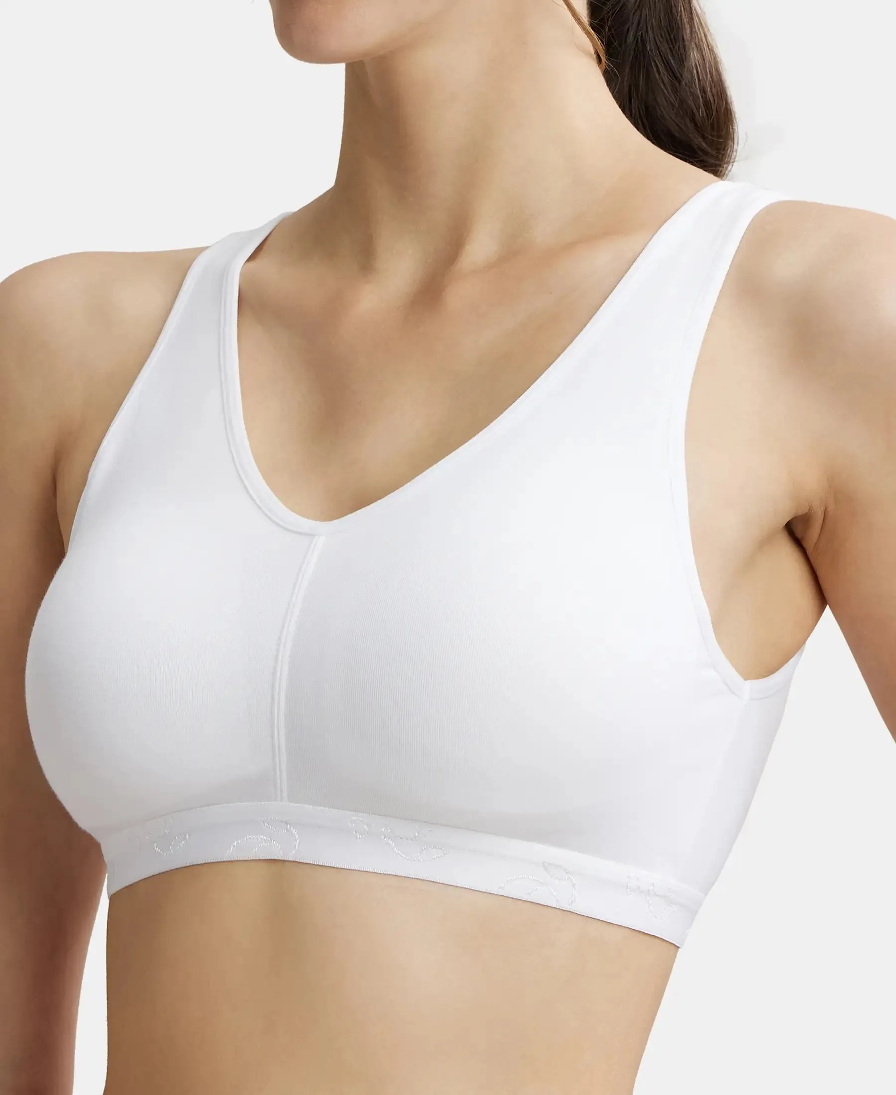 Wirefree Padded Super Combed Cotton Elastane Stretch Full Coverage Lounge and Sleep Bra with Removable Pads - White