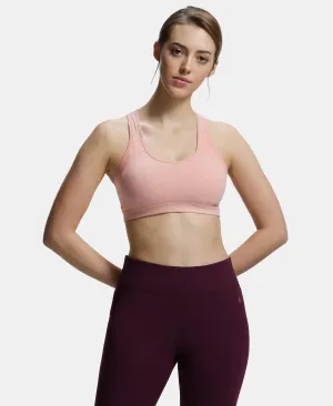 Wirefree Padded Super Combed Cotton Elastane Stretch Full Coverage Racer Back Styling Active Bra with StayFresh and Moisture Move Treatment - Desert Flower Melange & Coral